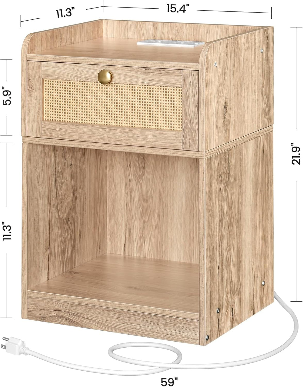 CHOEZON Nightstand with Charging Station, Side Table with Rattan-Style Drawer...