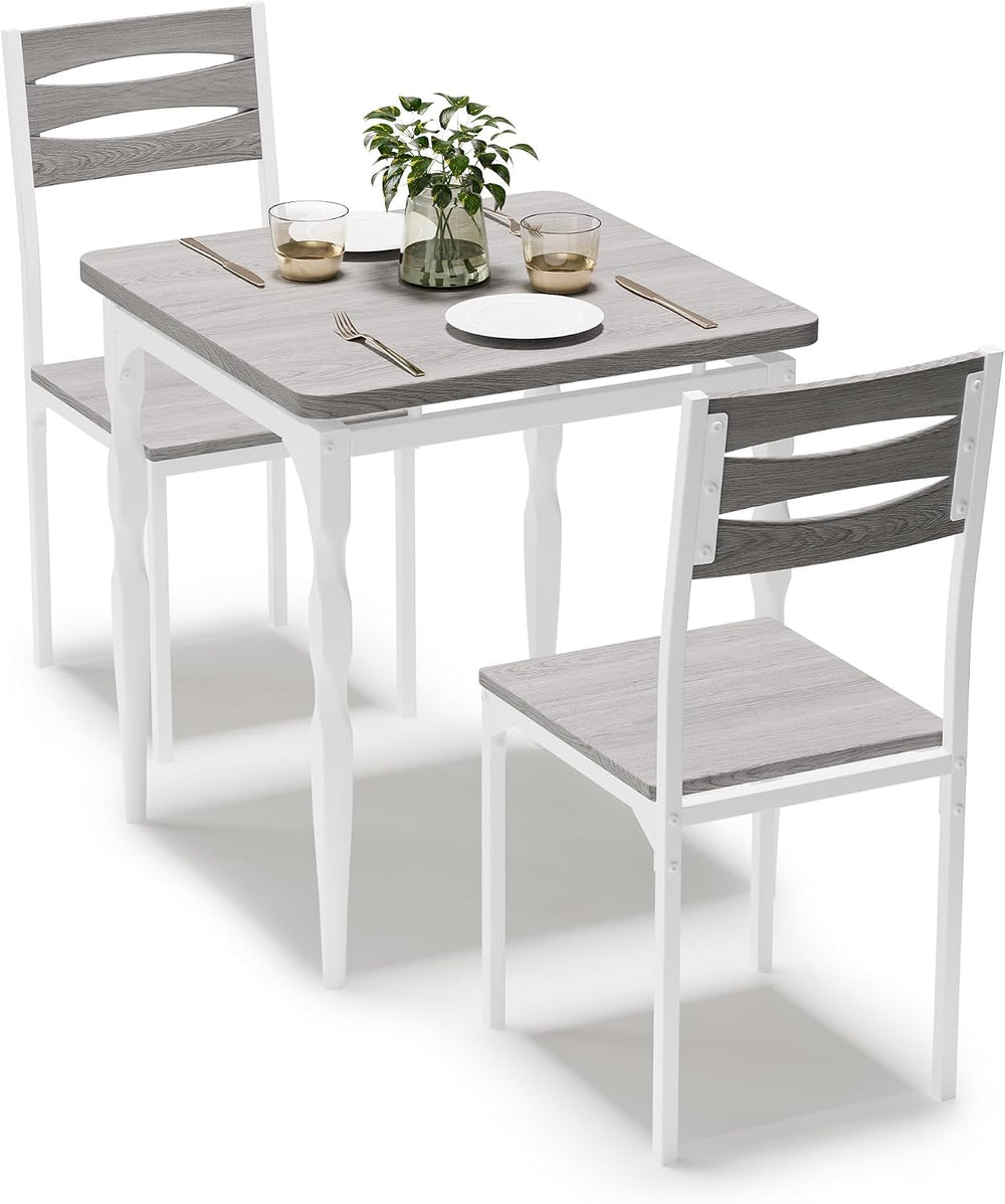 GarveeHome 3 Piece Dining Table Set, Kitchen Table Set for 2, Wash Grey