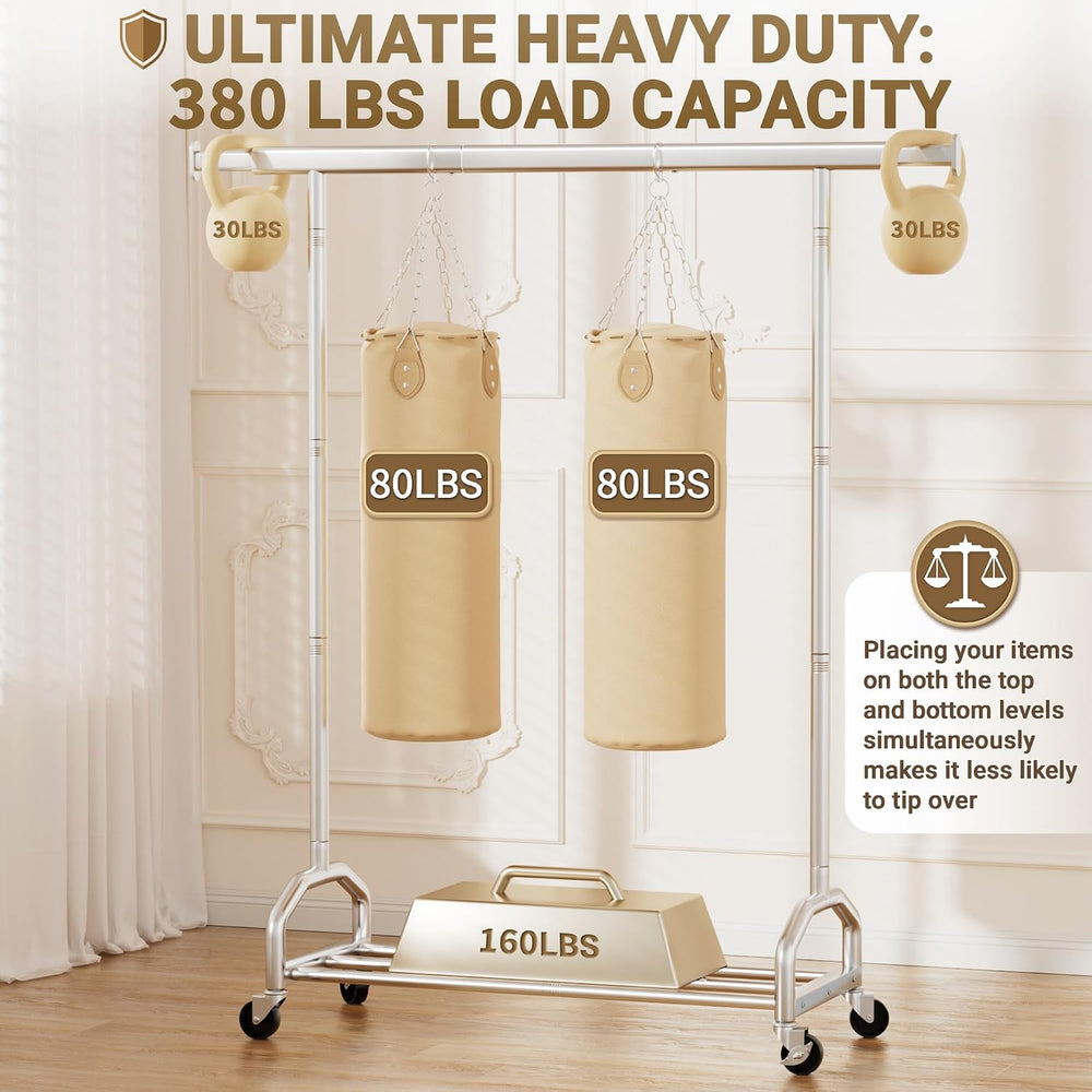 65" Metal Clothes Rack, Heavy Duty Rolling Clothing Rack 380LBS