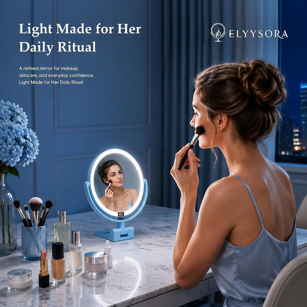 1X/30X Makeup Mirror with Lights, Magnifying Mirror (Sky Blue)
