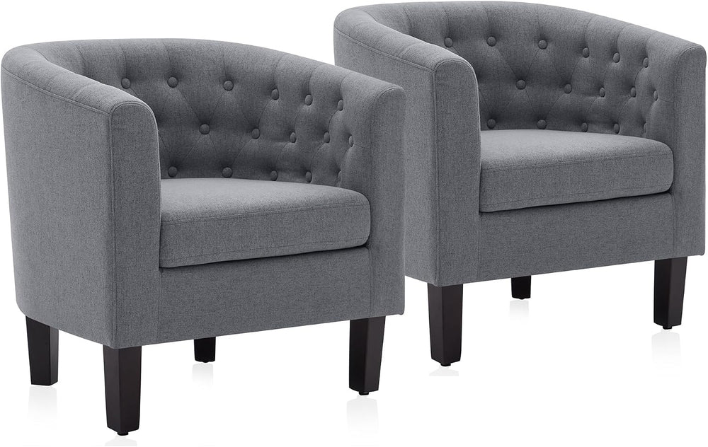 BELLEZE Accent Barrel Arm Chair, Set of 2 Modern Comfy Upholstered Tufted Clu...
