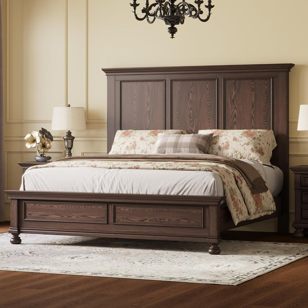 AMERLIFE Solid Wood 3-Piece Set, King Bed & 2 Nightstands, Dark Brown