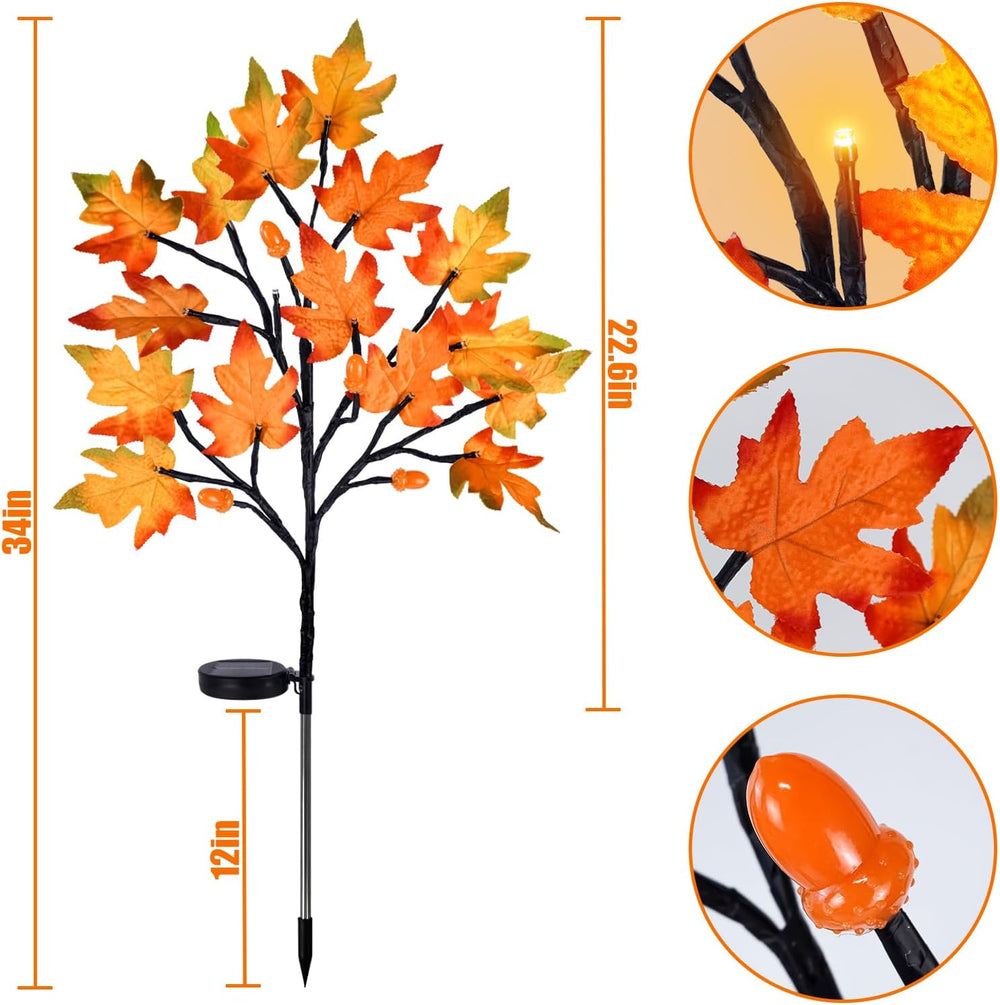 Uieke 4PCS Solar Fall Lights Outdoor Decorative, 34" Fall Decor with Aco...