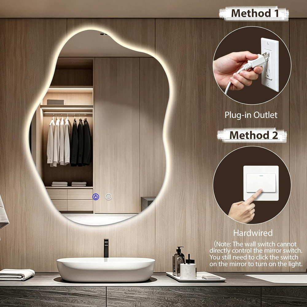 Irregular Backlit LED Bathroom Mirror with Lights, 30" H x 20" W