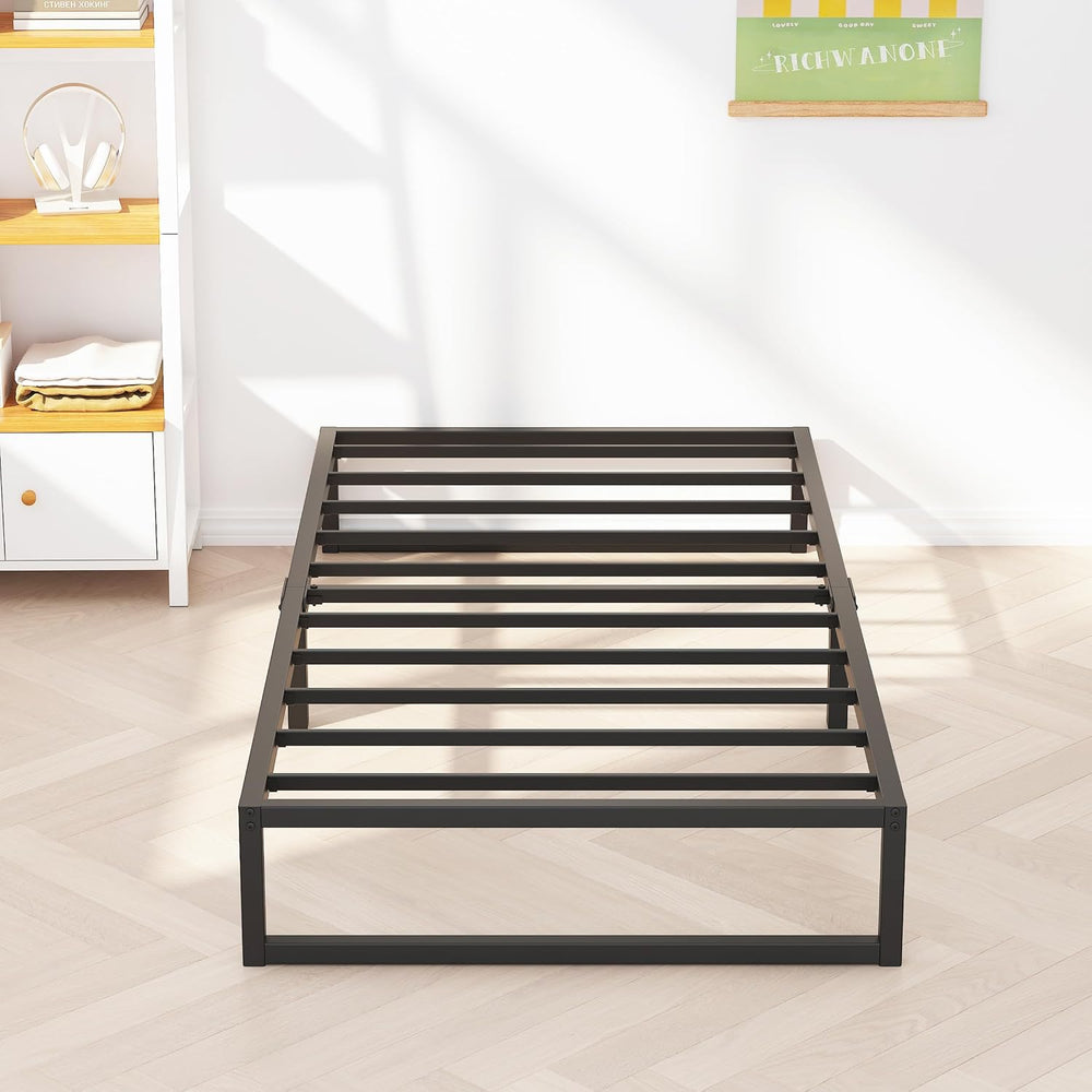 Richwanone 8 Inch Twin Bed Frames Heavy Duty Metal Platform Bed, Black