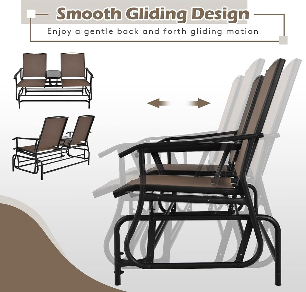 S AFSTAR 2-Person Outdoor Glider, Patio Glider Bench Chairs with Center Tempe...
