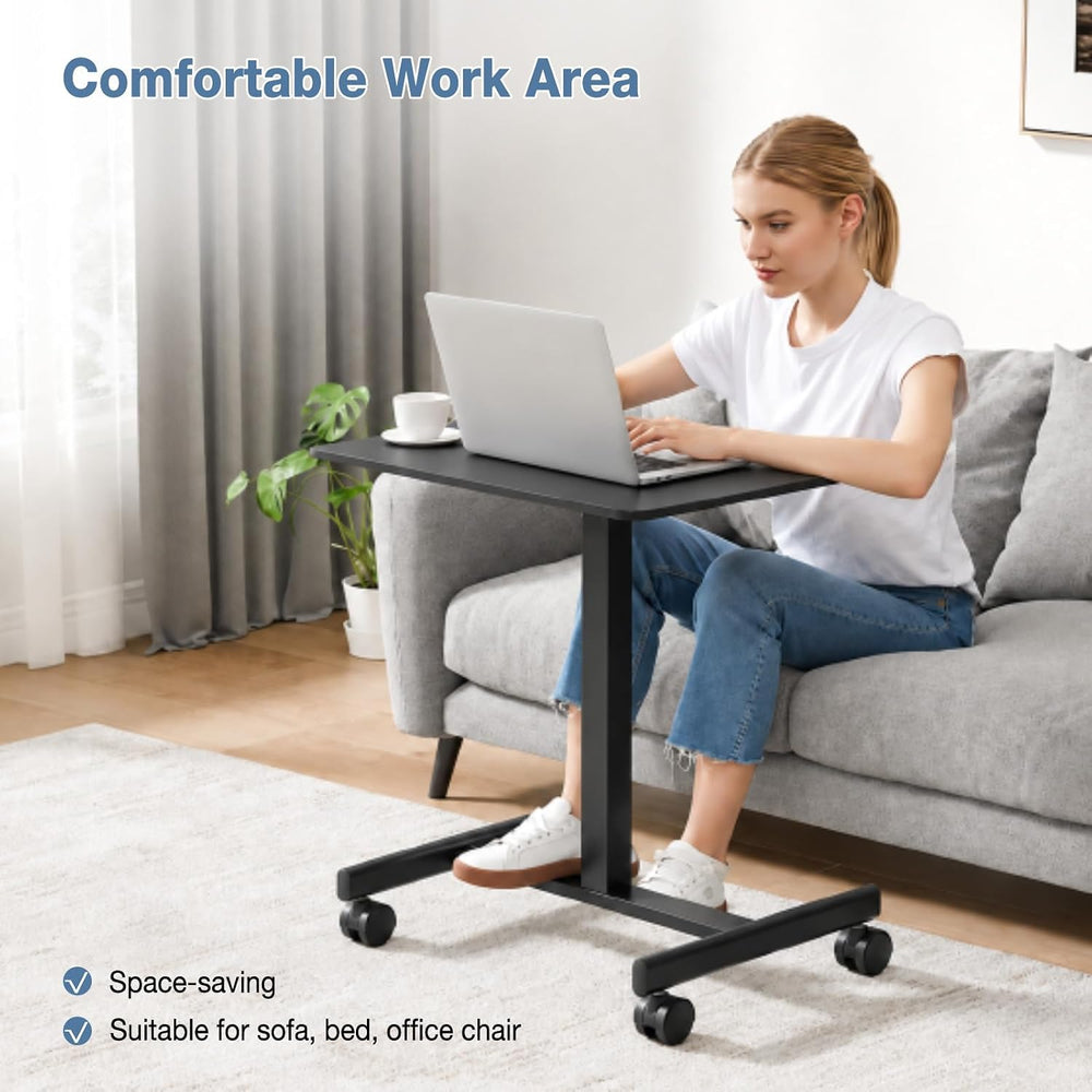 DUMOS Mobile Rolling Desk with Wheels, Small Standing Desks Black