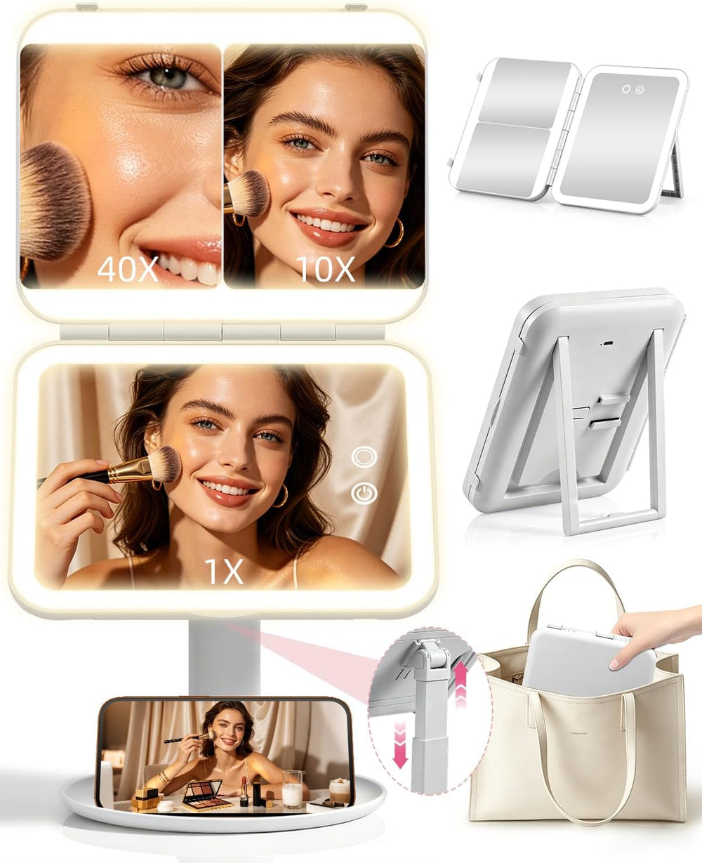 Vanity Makeup Mirror with Lights, Large Lighted 10X & 40X Magnifying Mirror