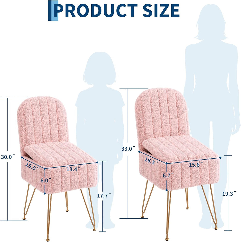Garvee Vanity Stool Chair with Backrest & Storage,Boucle Fabric,Pink,Large