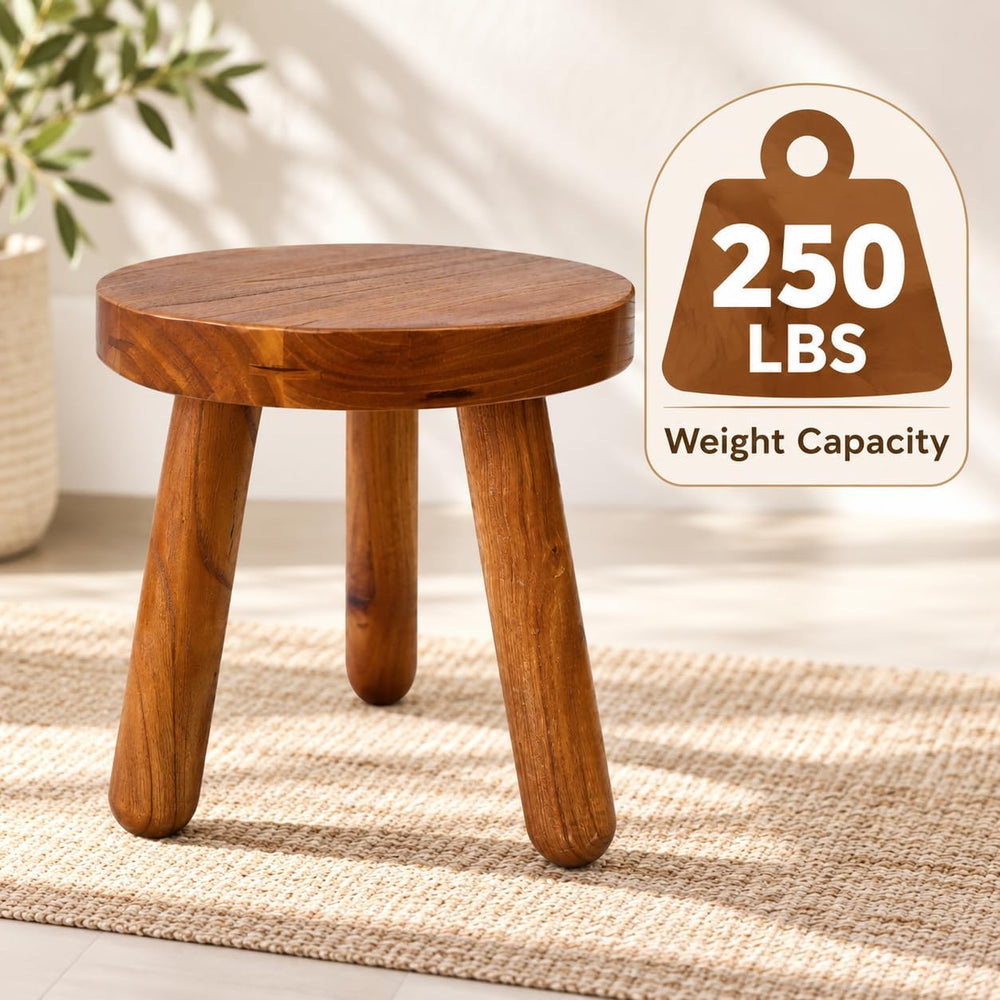 12" Teak Wood Plant Stool for Indoor Plants, Mid-Century Style