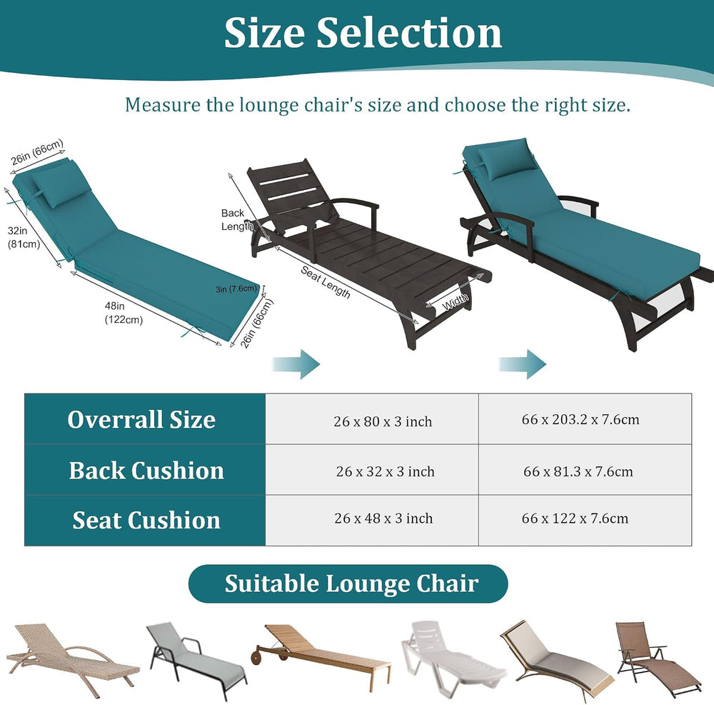 80''x 26''x 3'' Outdoor Chaise Lounge Cushions for Po...