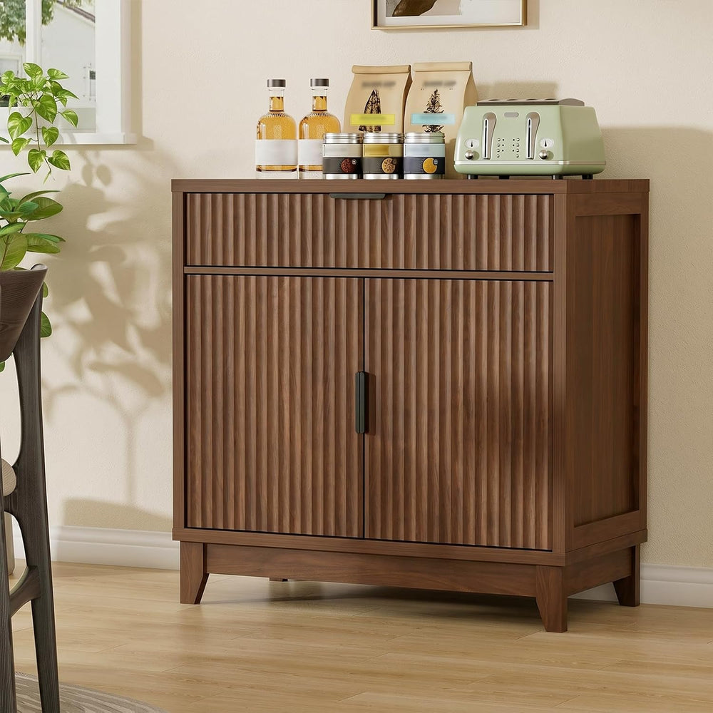 Vabches 32" Fluted Sideboard Buffet Cabinet with Storage, Walnut