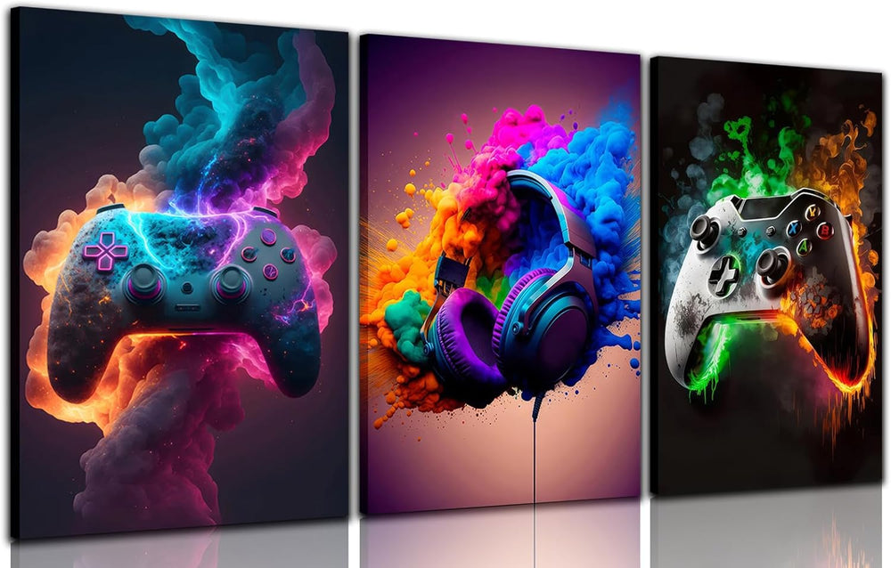 BGFCE Gaming Room Decor Canvas Wall Art Set of 3 - Cool Video Gaming Theme Wa...