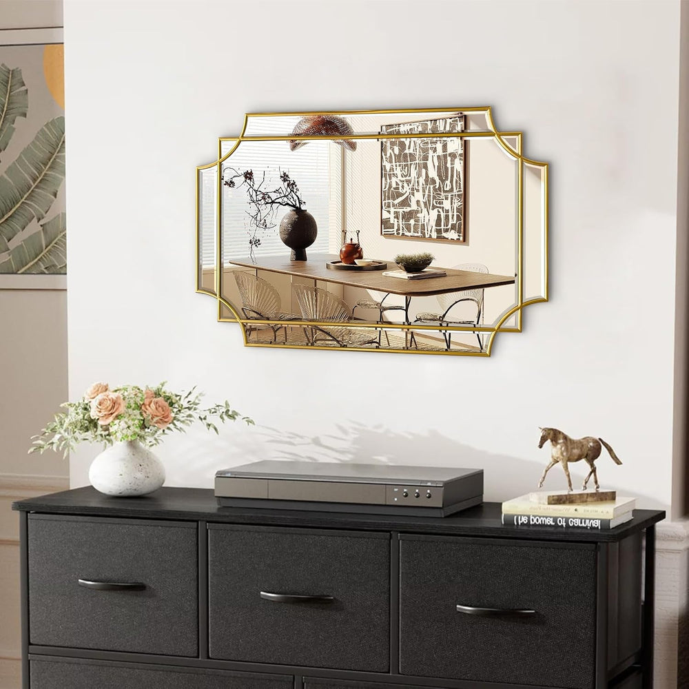 HQiJun 30x20 Inch Gold Bathroom Mirror, Wooden Frame with Scalloped Polished ...