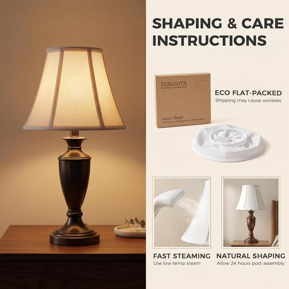White Bell Lamp Shades Set of 2, 6.7" Top x 13" Bottom x 10" H...