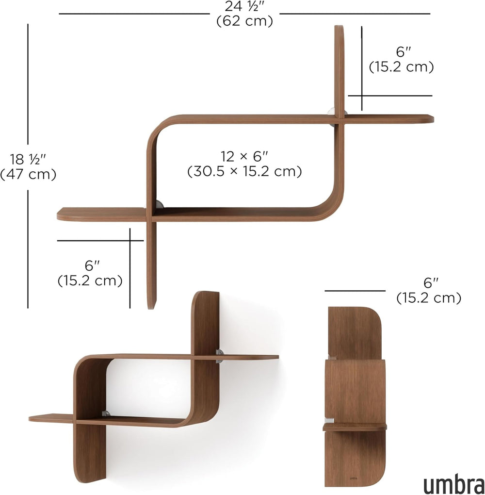Umbra Montage Floating Wall Shelf, Wood Wall Mount Display Case, Walnut
