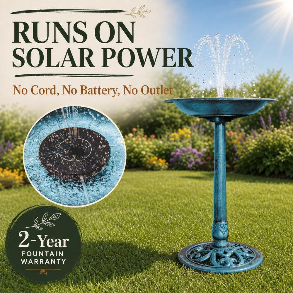 Backyard Expressions Blue Bird Bath for Outside, Solar Bird Bath Fountain