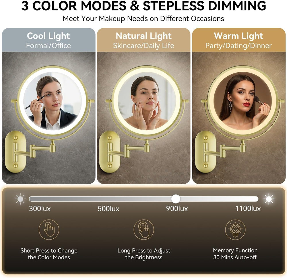 Auxmir 1X/20X Wall Mounted Makeup Mirror, 8" Rechargeable Magnifying Mirror