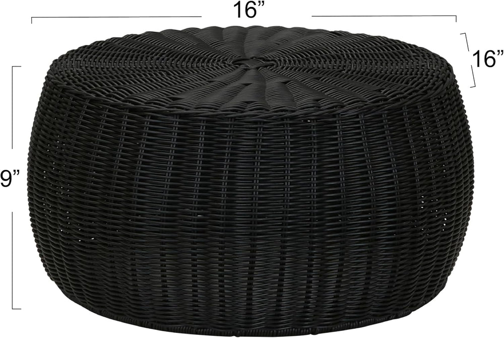 Household Essentials Handwoven Resin Storage Stool Ottoman, Black