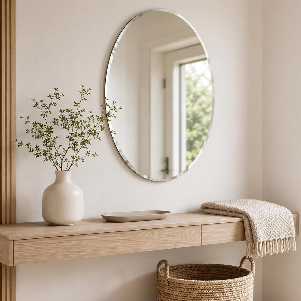 20x28 Inch Oval Frameless Beveled Wall Mirror for Bathroom Vanity