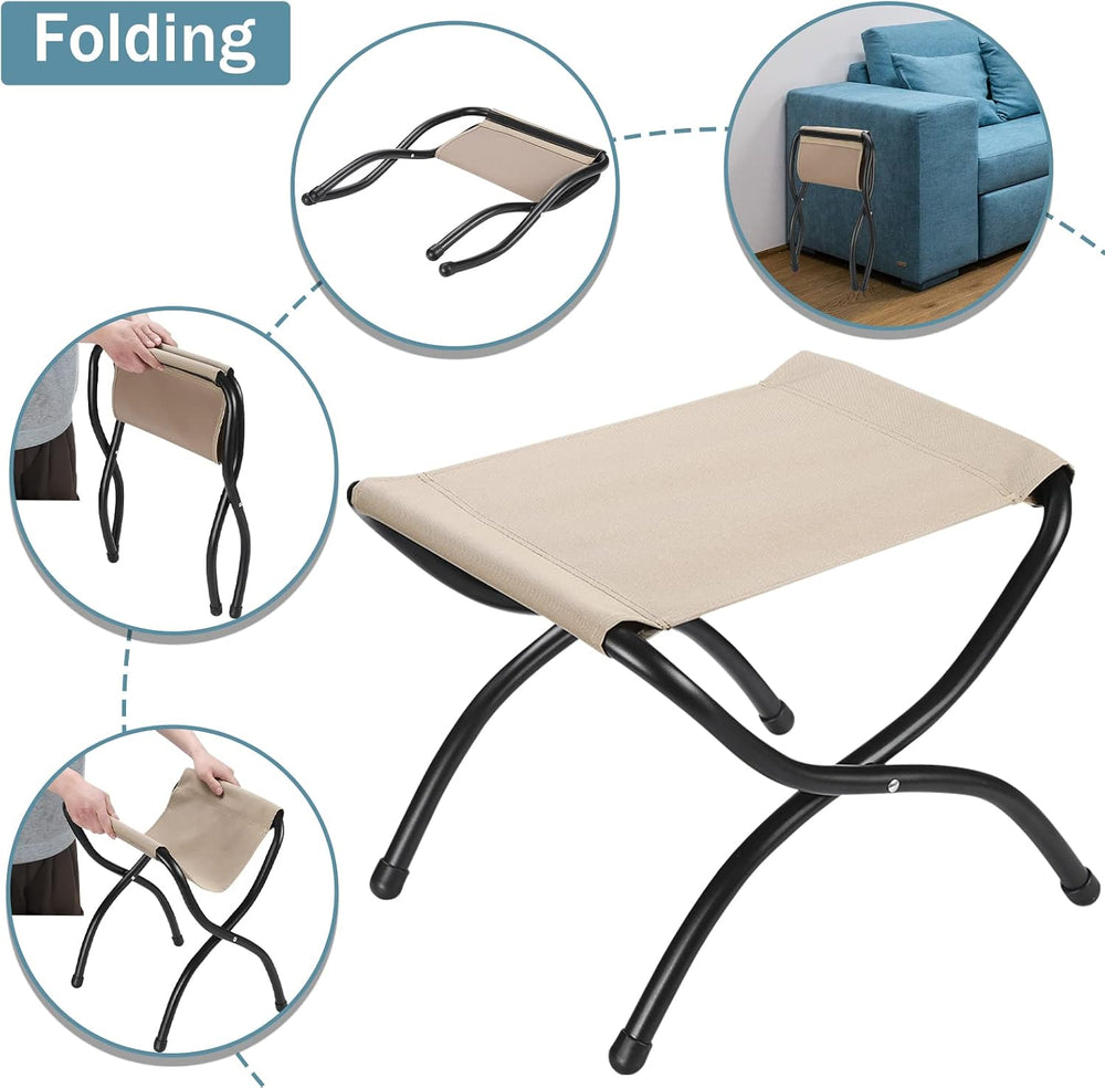 15" Upholstered Folding Foot Rest Stool with Metal Frame Light Grey