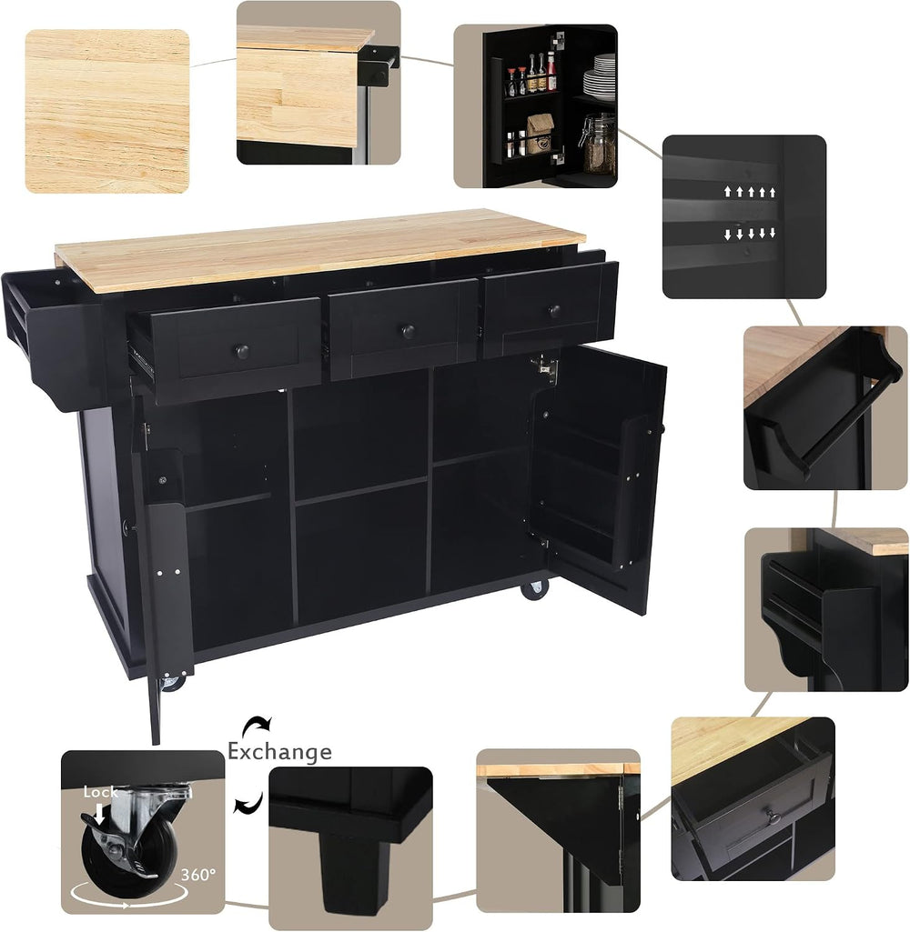 Merax Rolling Mobile Kitchen Island Cart Breakfast Bar with Wood Top, Door In...