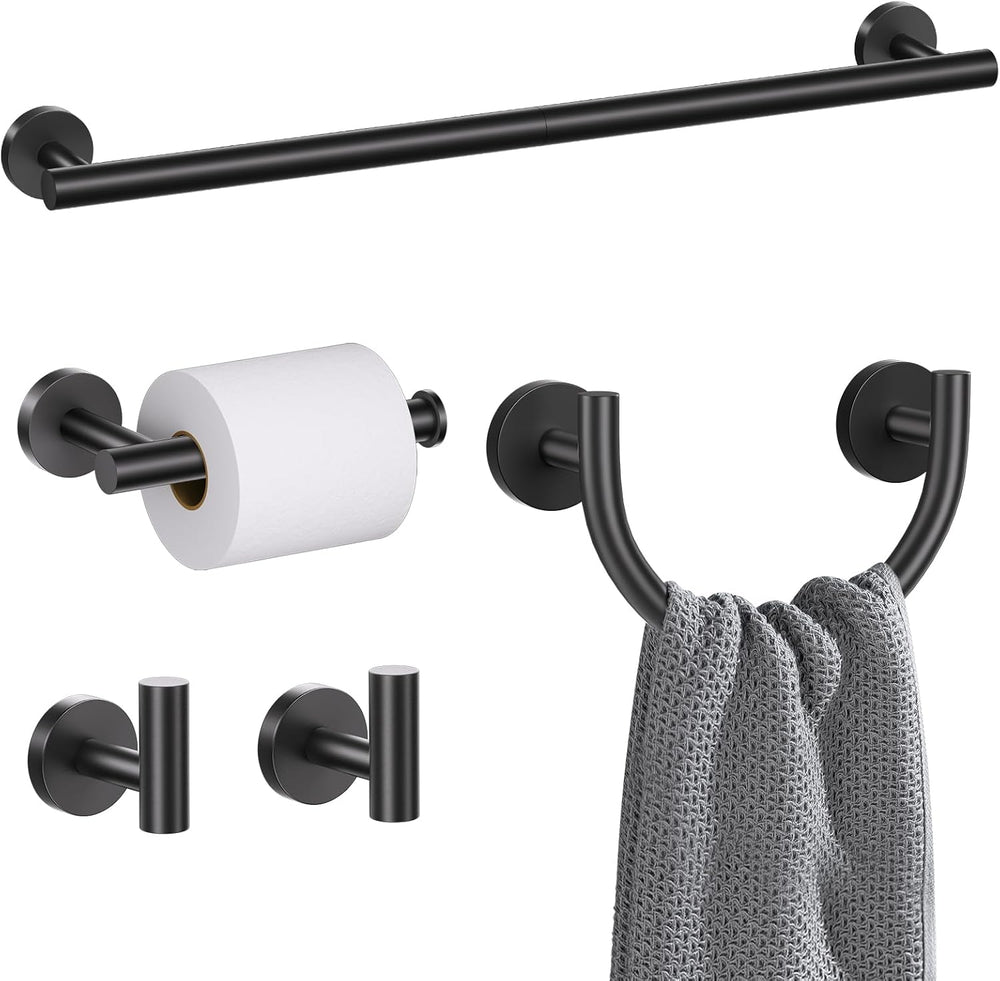 TURS Matte Black 5-Piece Bathroom Hardware Set Towel Bar Set 23.6inch Towel R...