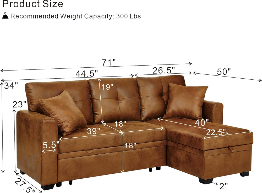 Eafurn Tufted Sectional Sleeper Sofa Pull Out Couch Bed Modern Sofabed