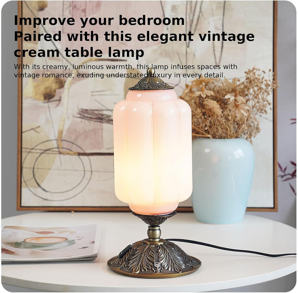 Vintage Pink Milk Glass Touch Bedside Lamp, 3-Way Dimmer, USB-C+A