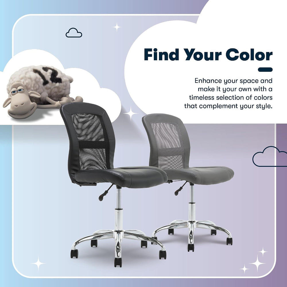Serta Armless Small Home Desk Chair with Wheels, Ergonomic Mesh Back Chair