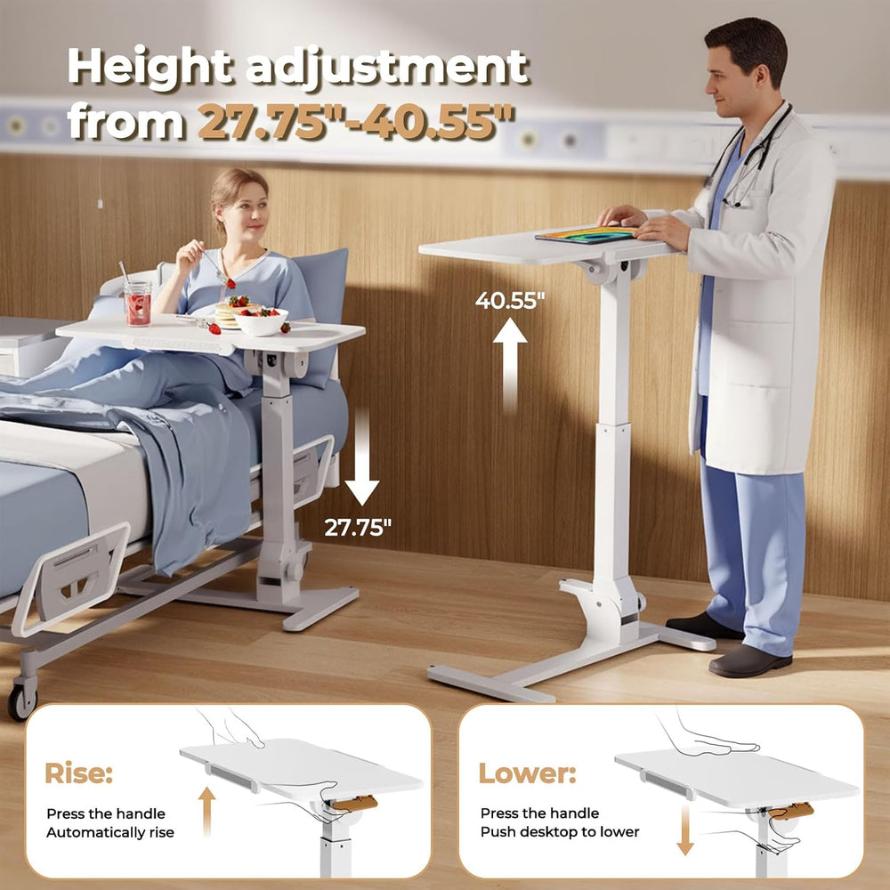 JOY worker Foldable Mobile Standing Desk, 180° Tilt Overbed Bedside Table