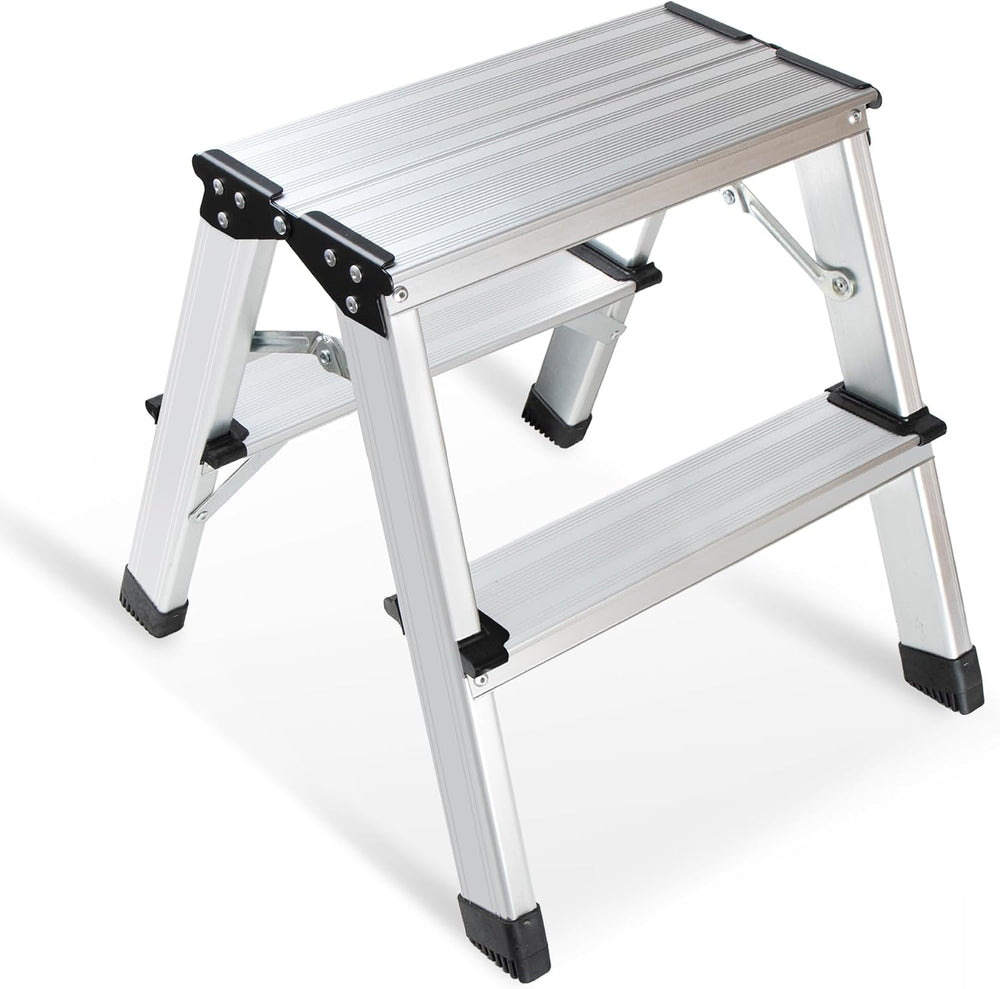 2 Step Ladder, Aluminum Folding Step Ladder, Portable Small Kitchen Step Stoo...