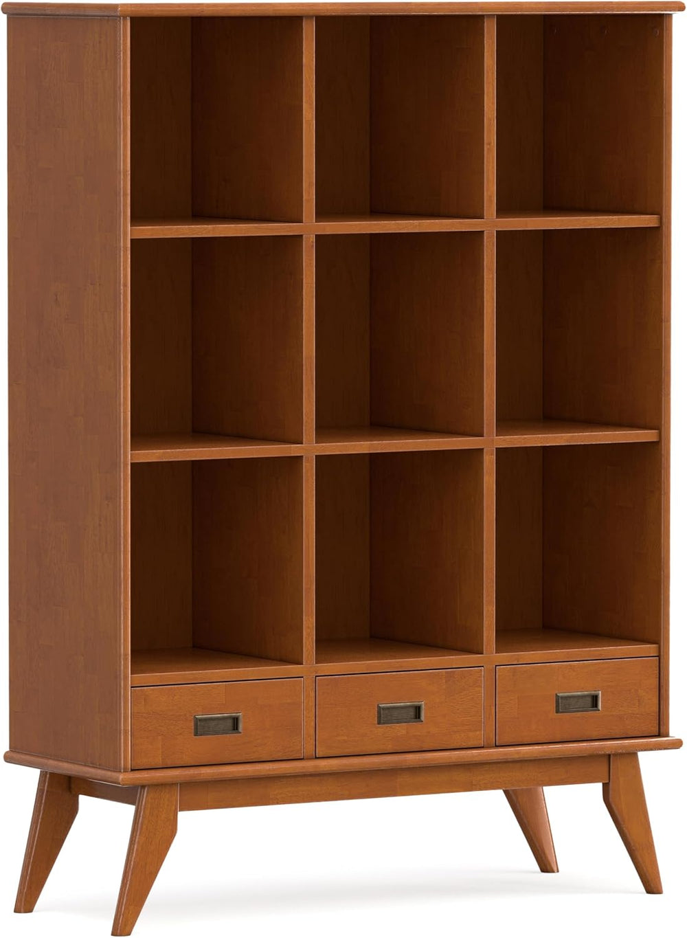 SIMPLIHOME Draper 58" Tall Solid Wood 9-Cube Bookcase in Teak Brown