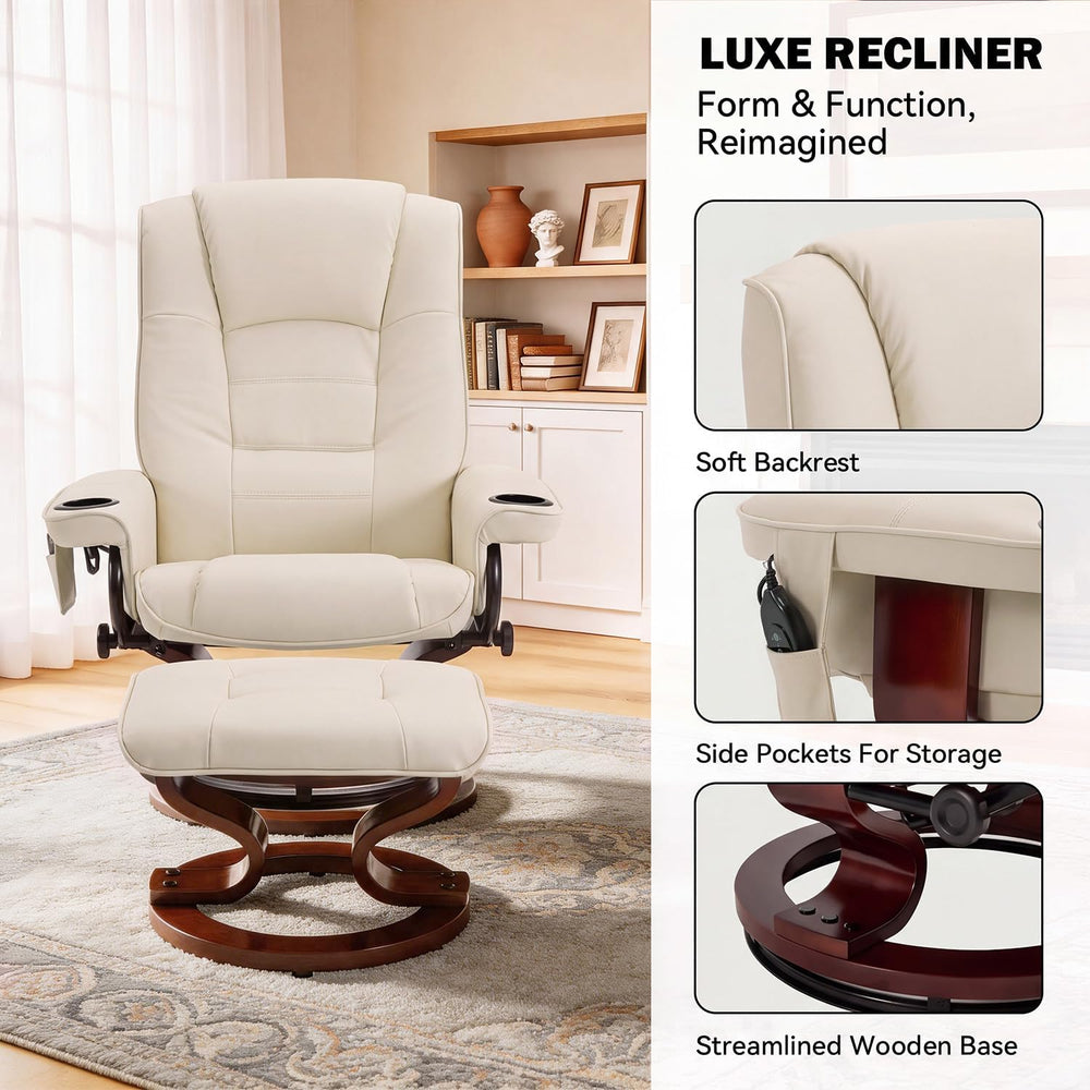 AVAWING Reclining Chair with Vibration Massage Faux Leather Recliner with Ott...