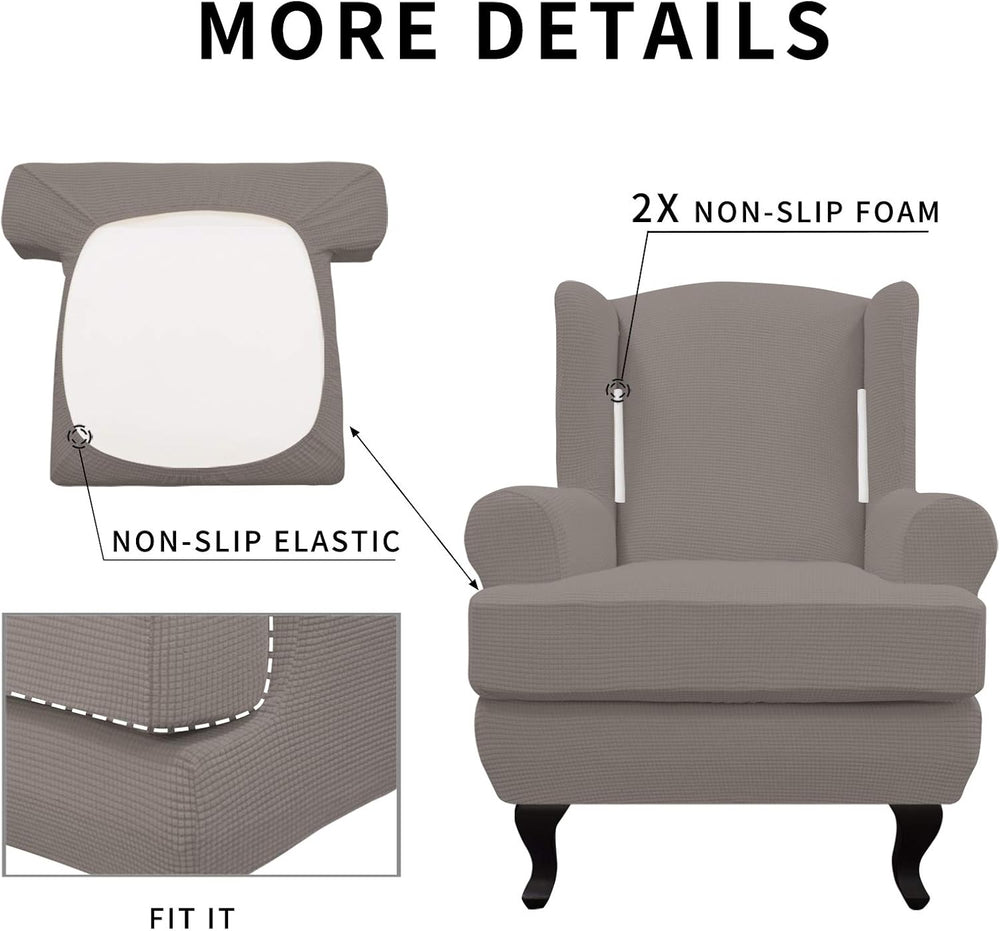 Easy-Going 2-Piece Stretch Wingback Chair Sofa Slipcover Taupe