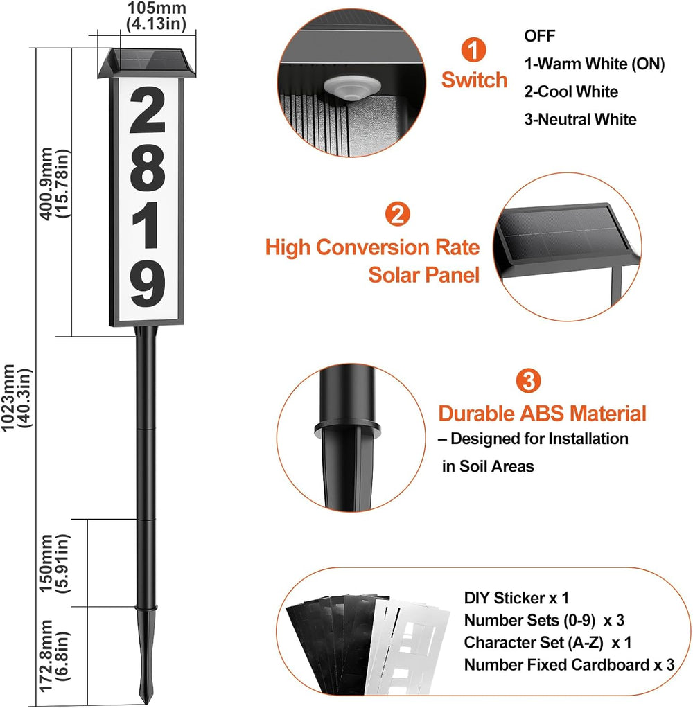 Brightever Solar Address Sign, House Number for Outside Yard 3-Light Modes