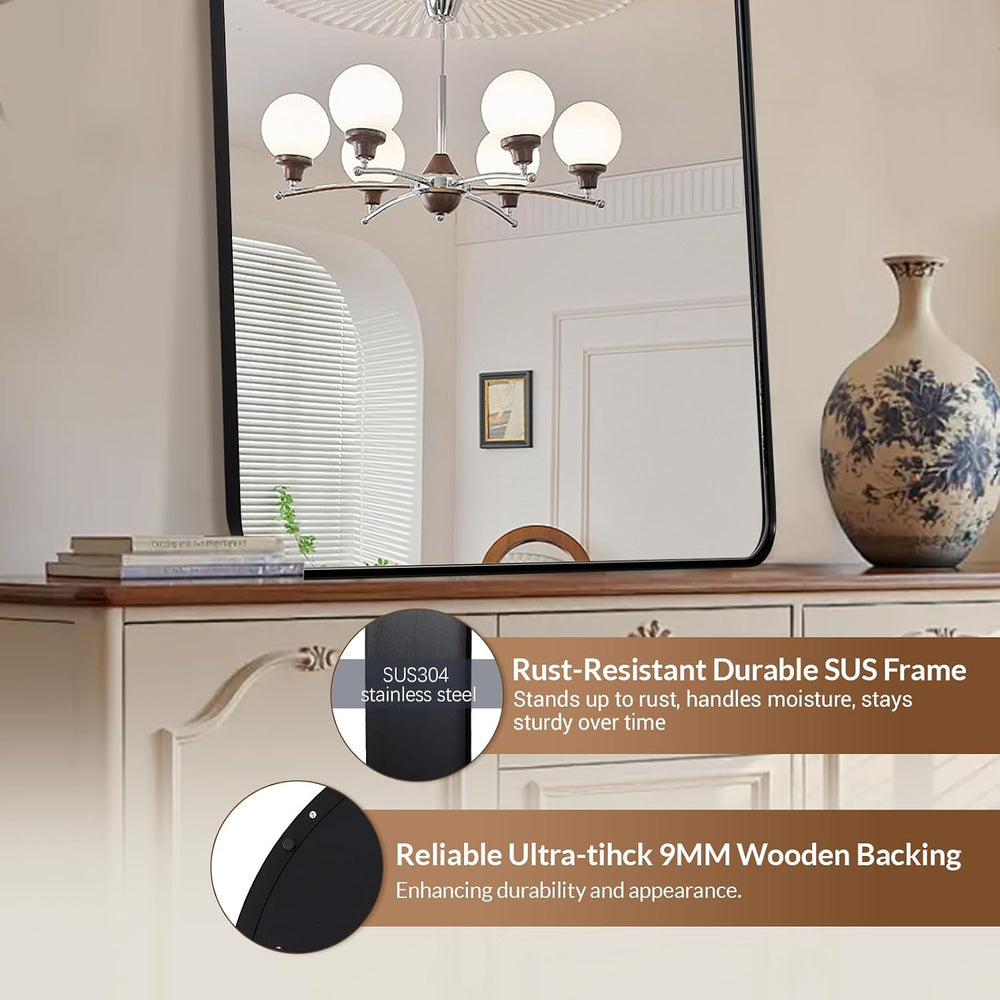 ANDY STAR Arched Mirror, 22 x 30 Inch Black Wall Mirror in Stainless Steel Me...