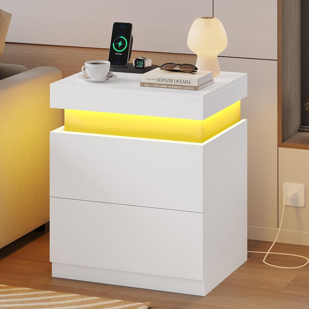 ADORNEVE White Modern Bedside Table with 2 Drawers