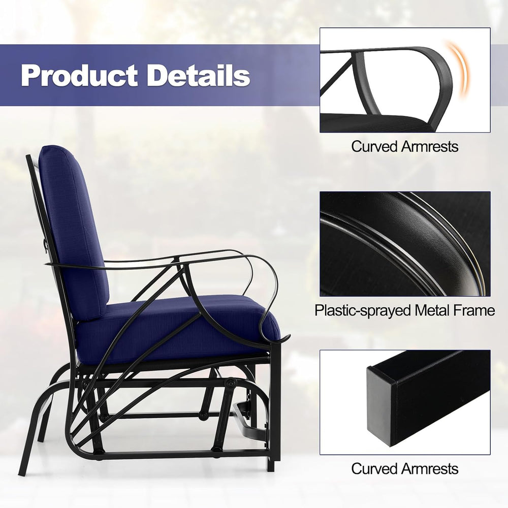 Tangkula Outdoor Patio Glider, Metal Framed Gliding Chair with Cushion, Ergon...