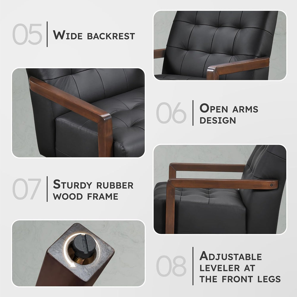 Lexicon Modern Leather Match Accent Chair,Tufted, Solid Wood Arms,Black