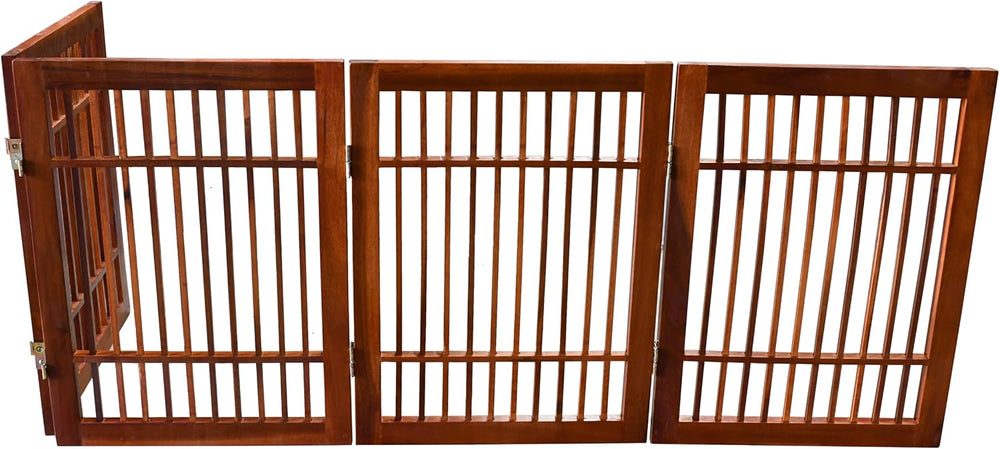 Urnporium Freestanding Wooden Dog Gate Foldable Indoor Pet Gate No Drill Expa...
