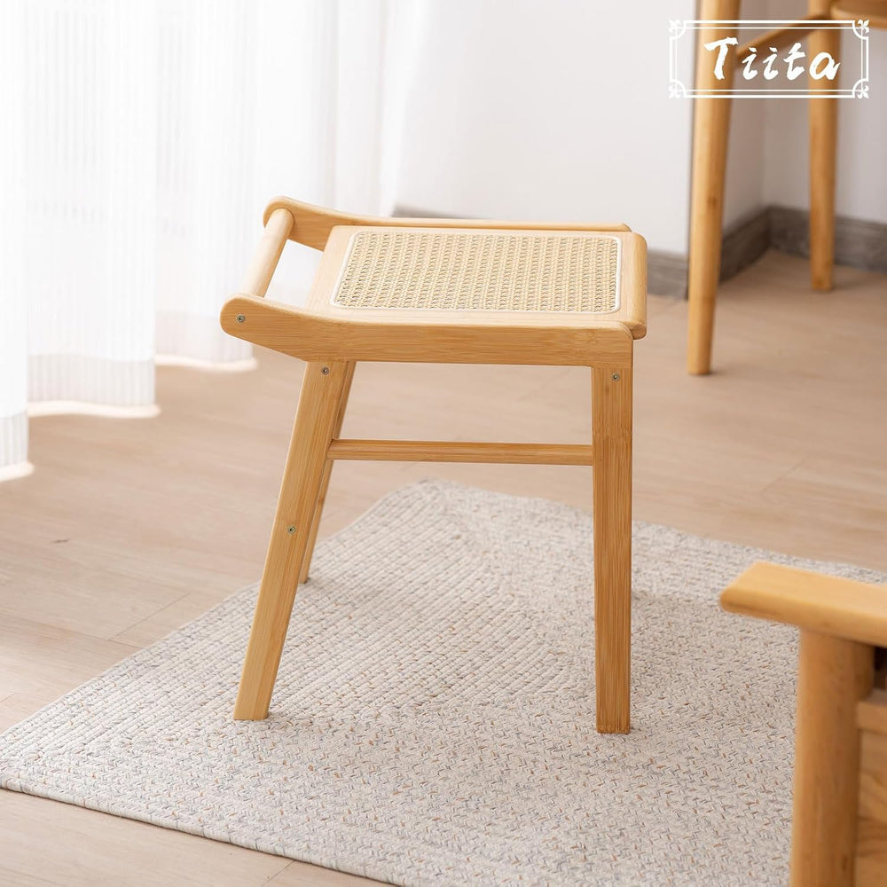 Tiita Rattan Vanity Stool, Bamboo Dressing Chair, Ottoman and Step Stool