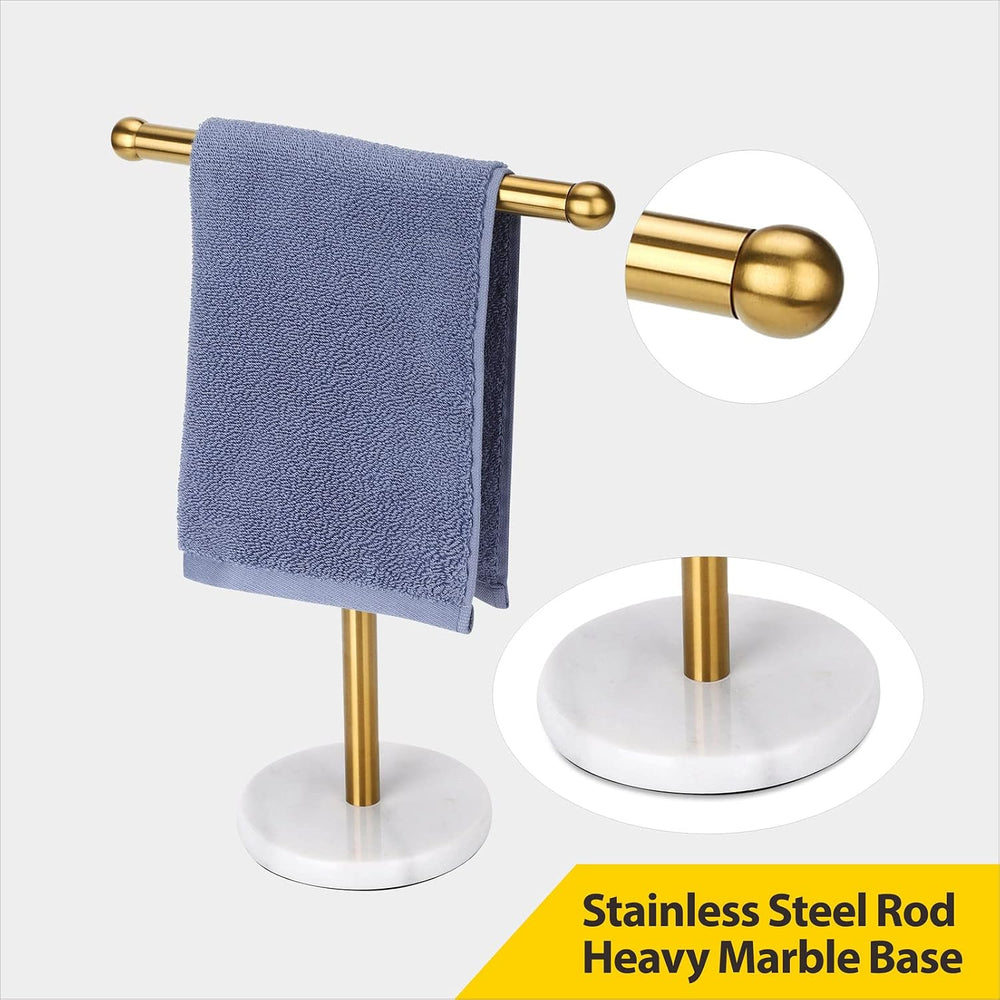 Gold Hand Towel Holder Stand with Heavy Marble Base, T-Shape Towel Rack, Free...