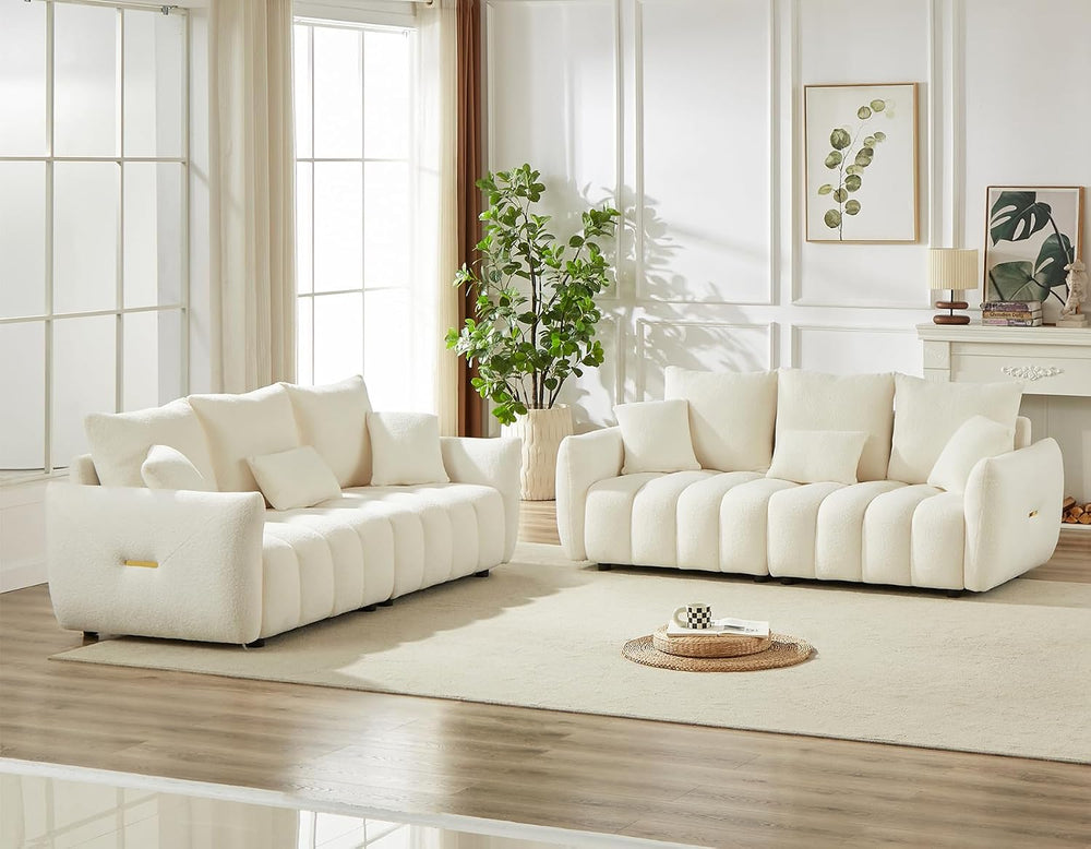 Antetek Teddy Fabric Sofa Set for Living Room, 2 Pieces Modern Deep Seat Over...