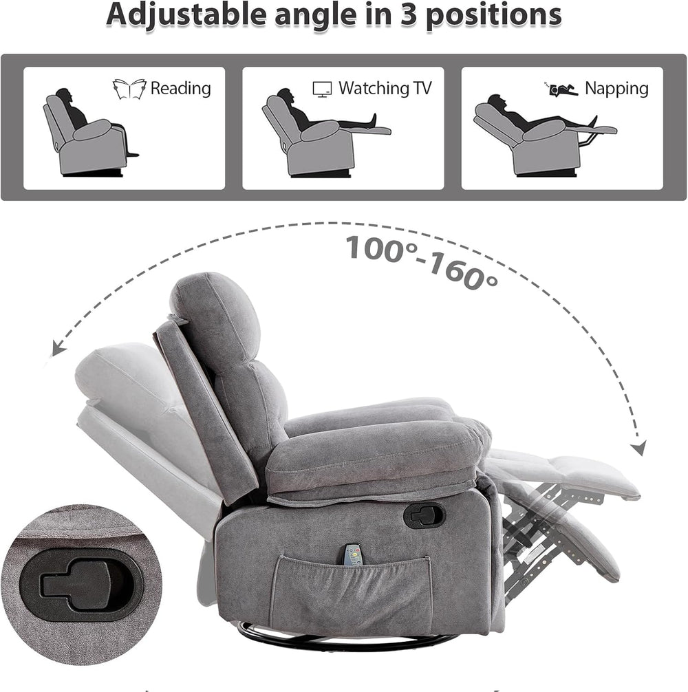 ANJ 360° Swivel Rocker Recliner Chair Set of 2 with Massage &Heating, Che...