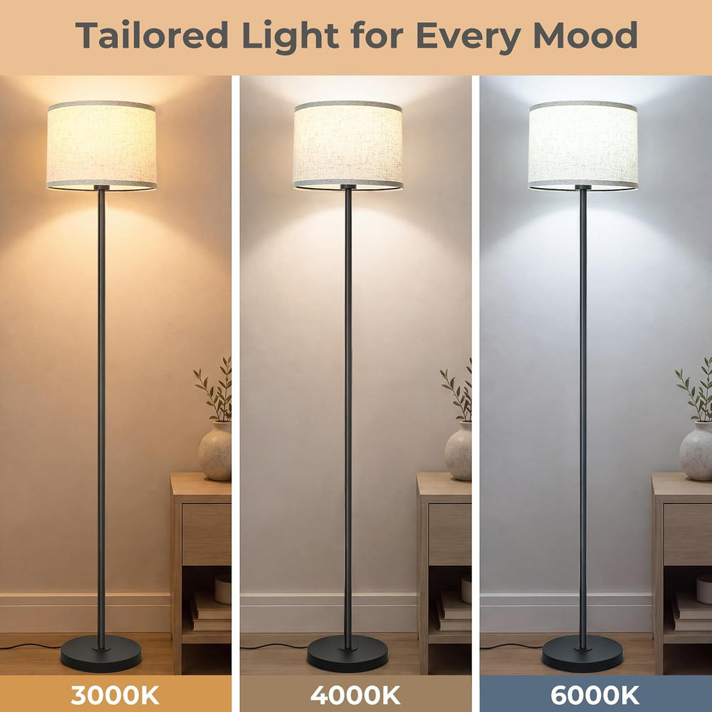 Qingmiao Black Floor Lamp for Living Room, Anti-Tip Base, 3 Way Bulb