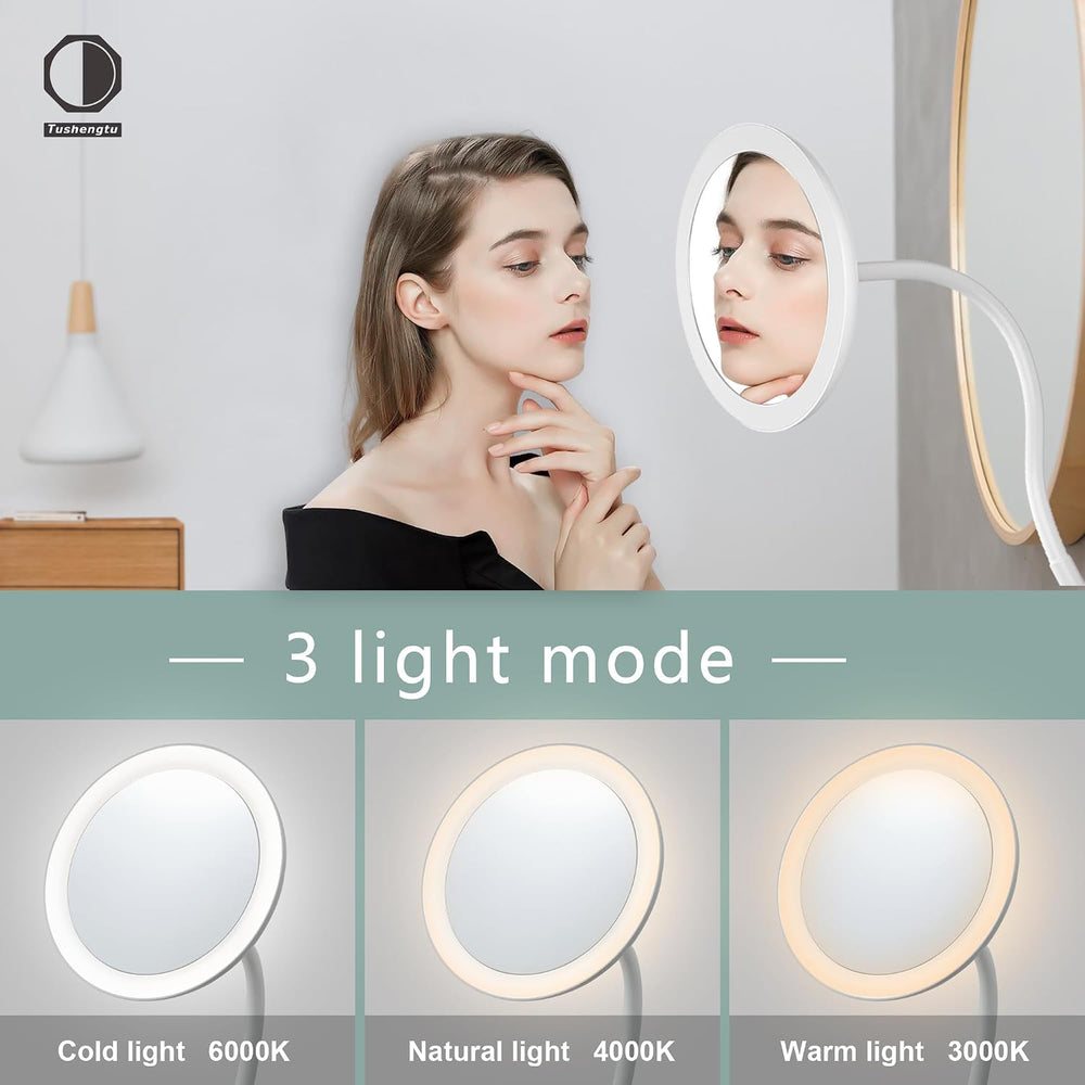 6.5" Clip-On Magnifying Vanity Mirror - 5X Magnification, USB Rechargeab...