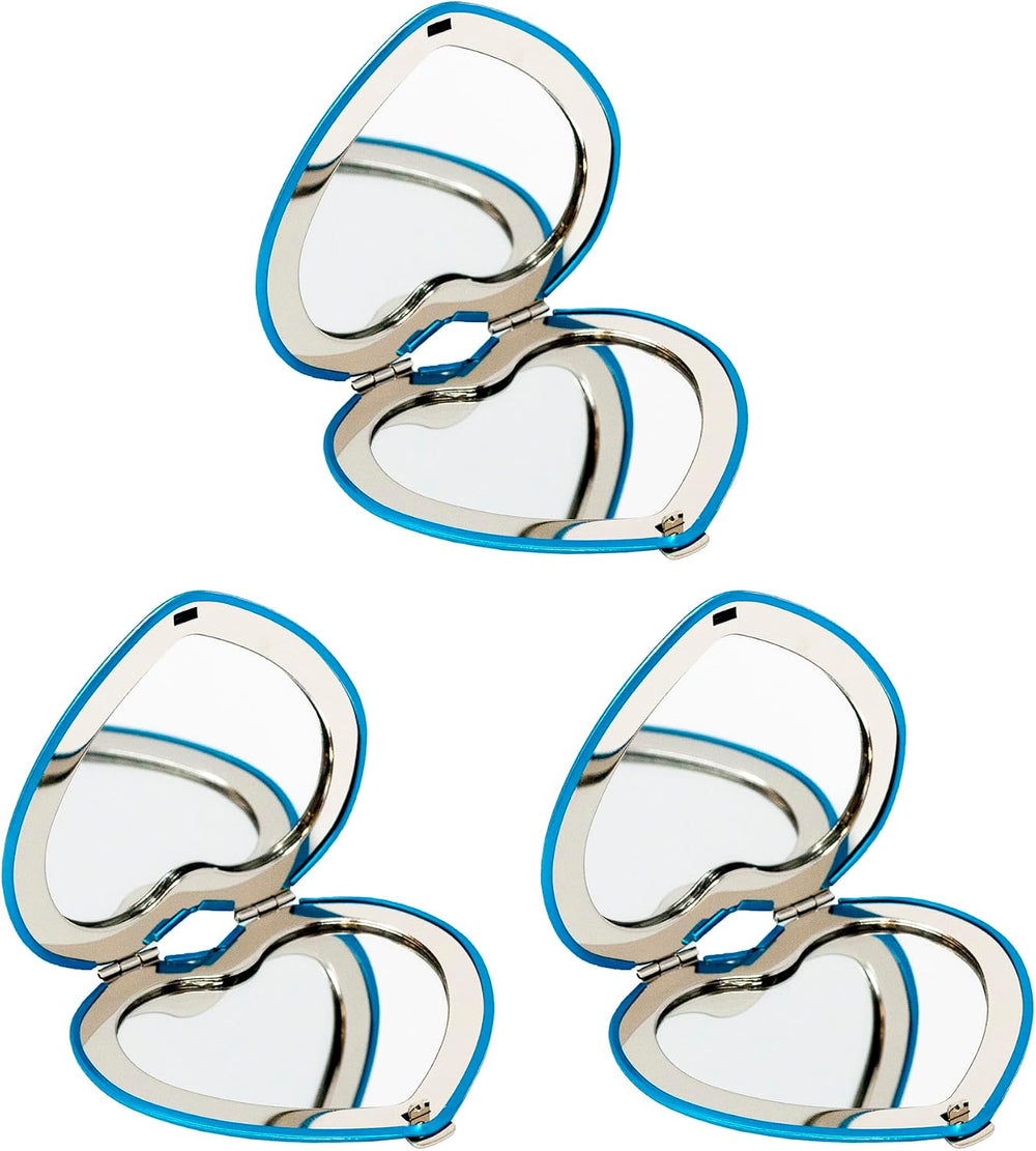 Set of 3 Contemporary Heart-Shaped Compact Mirrors with Reflective Finish (Blue)