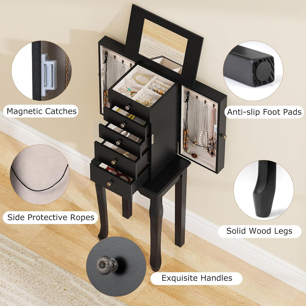 GOFLAME Standing Jewelry Armoire Cabinet with Top Flip Mirror, Jewelry Box Ch...