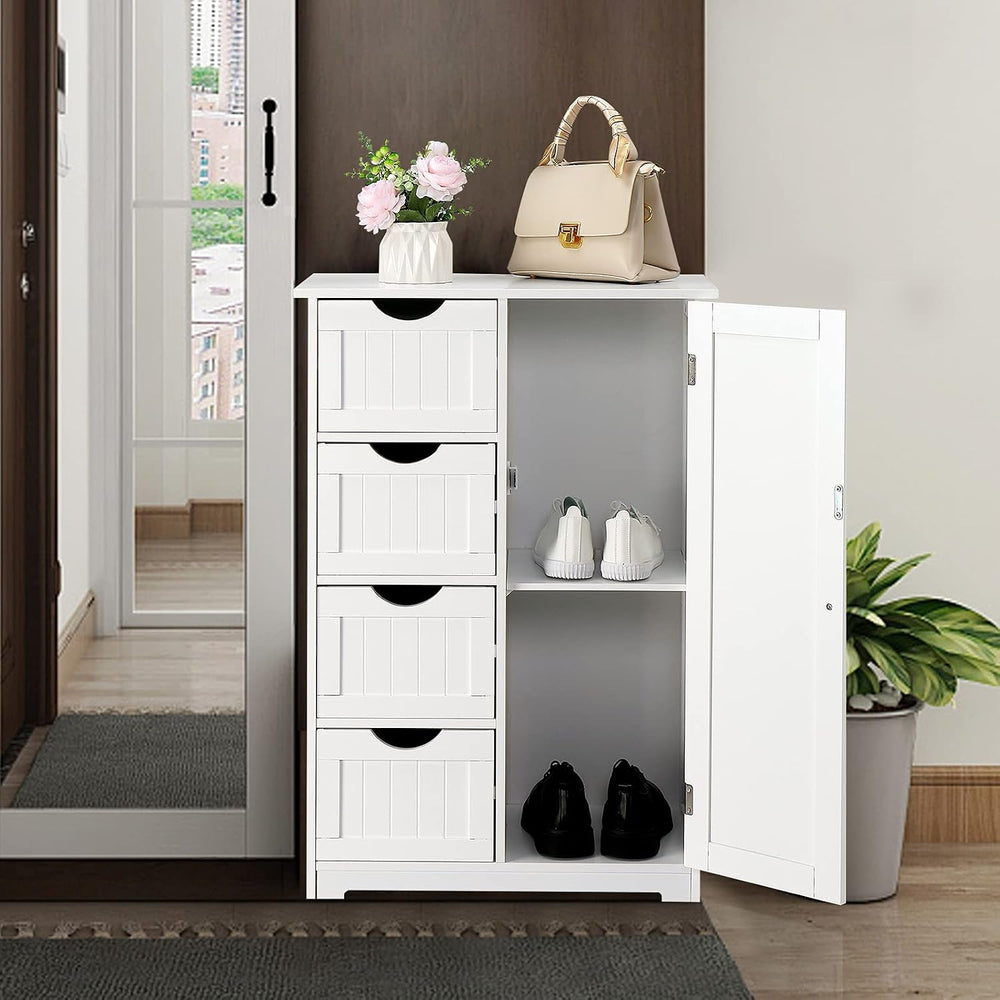 Bonnlo Small Storage Cabinet Wooden Bathroom Floor Cabinet Small Space Furnit...